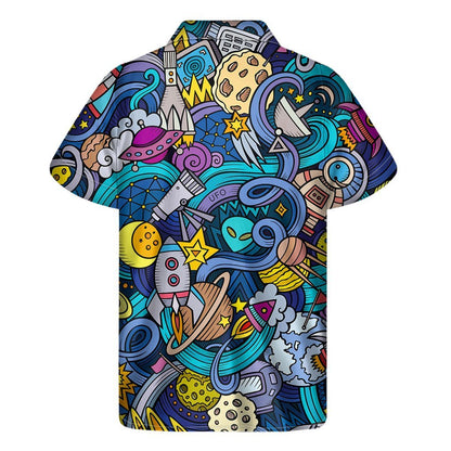 Abstract Cartoon Galaxy Space Print Mens Short Sleeve Shirt Hawaiian