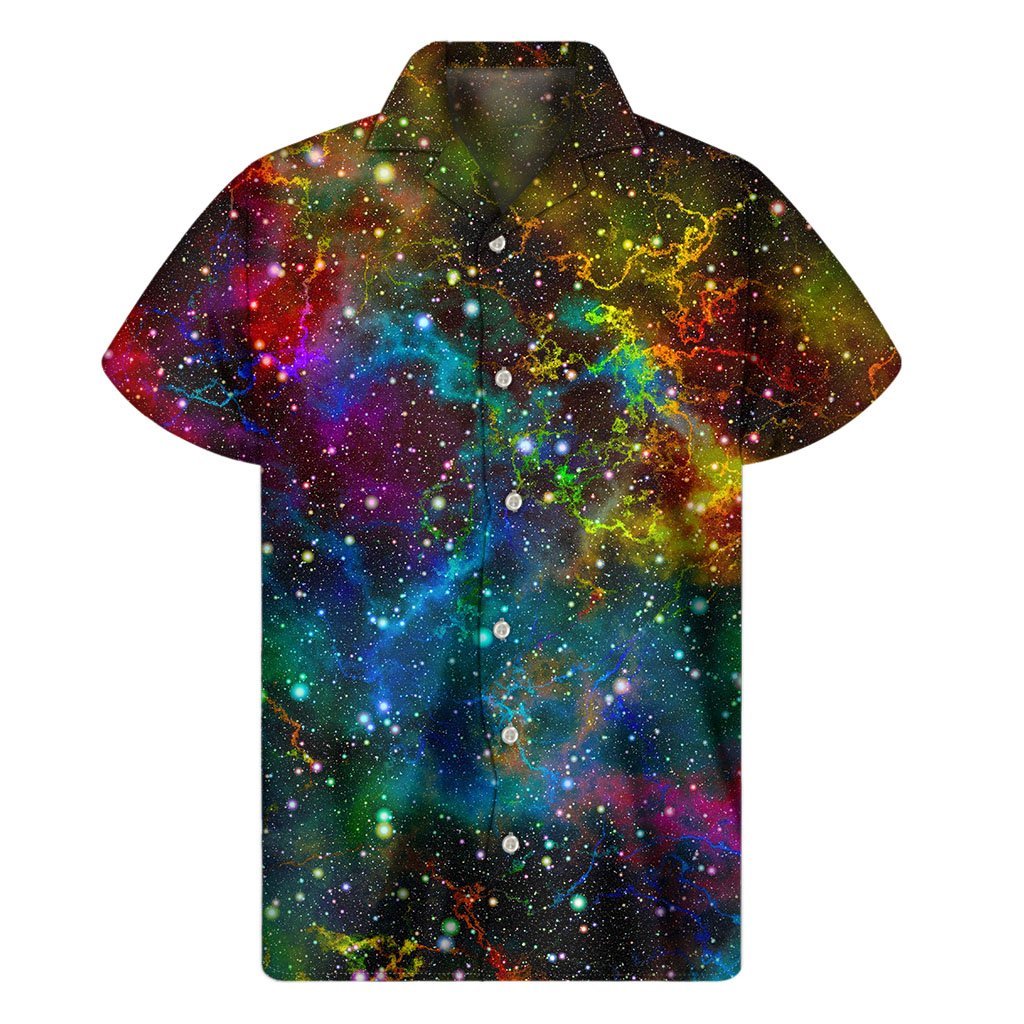 Abstract Colorful Galaxy Space Print Mens Short Sleeve Shirt Hawaiian