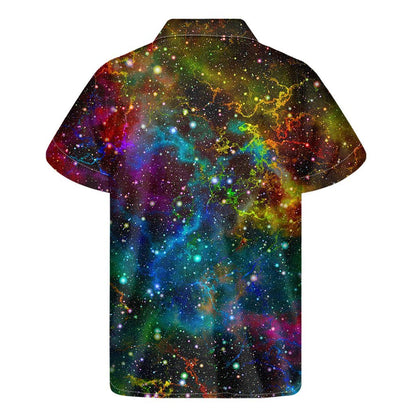 Abstract Colorful Galaxy Space Print Mens Short Sleeve Shirt Hawaiian