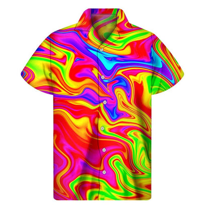 Abstract Colorful Liquid Trippy Print Mens Short Sleeve Shirt Hawaiian