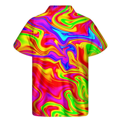 Abstract Colorful Liquid Trippy Print Mens Short Sleeve Shirt Hawaiian