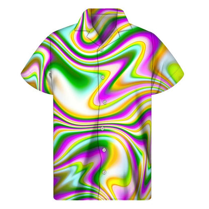 Abstract Holographic Liquid Trippy Print Mens Short Sleeve Shirt Hawaiian