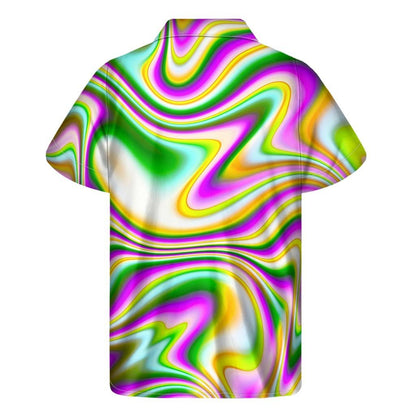 Abstract Holographic Liquid Trippy Print Mens Short Sleeve Shirt Hawaiian