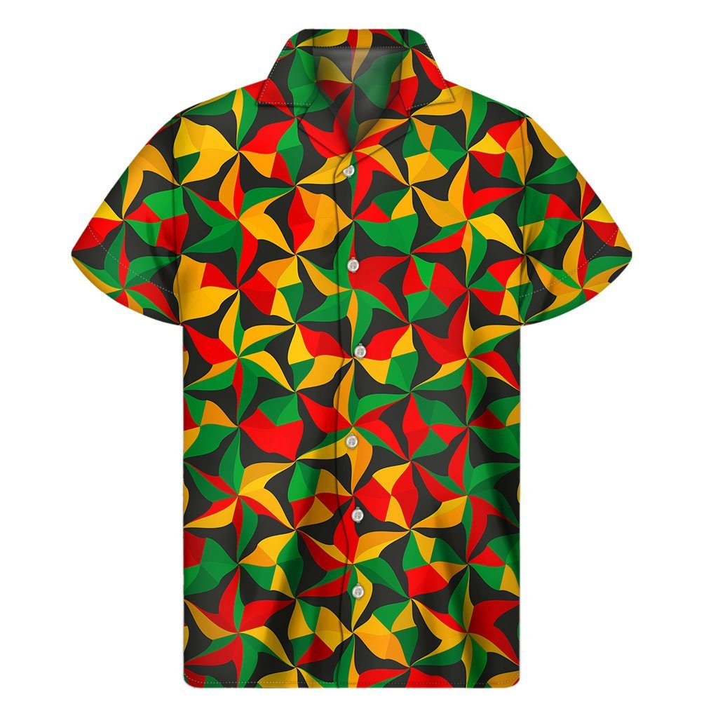 Abstract Reggae Pattern Print Mens Short Sleeve Shirt Hawaiian