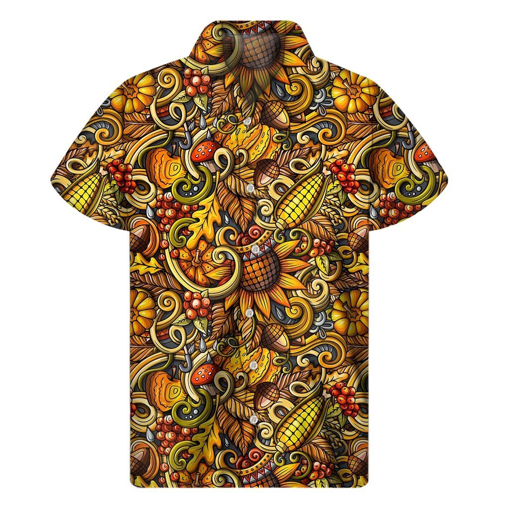 Abstract Sunflower Pattern Print Mens Short Sleeve Shirt Hawaiian