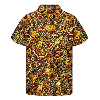 Abstract Sunflower Pattern Print Mens Short Sleeve Shirt Hawaiian