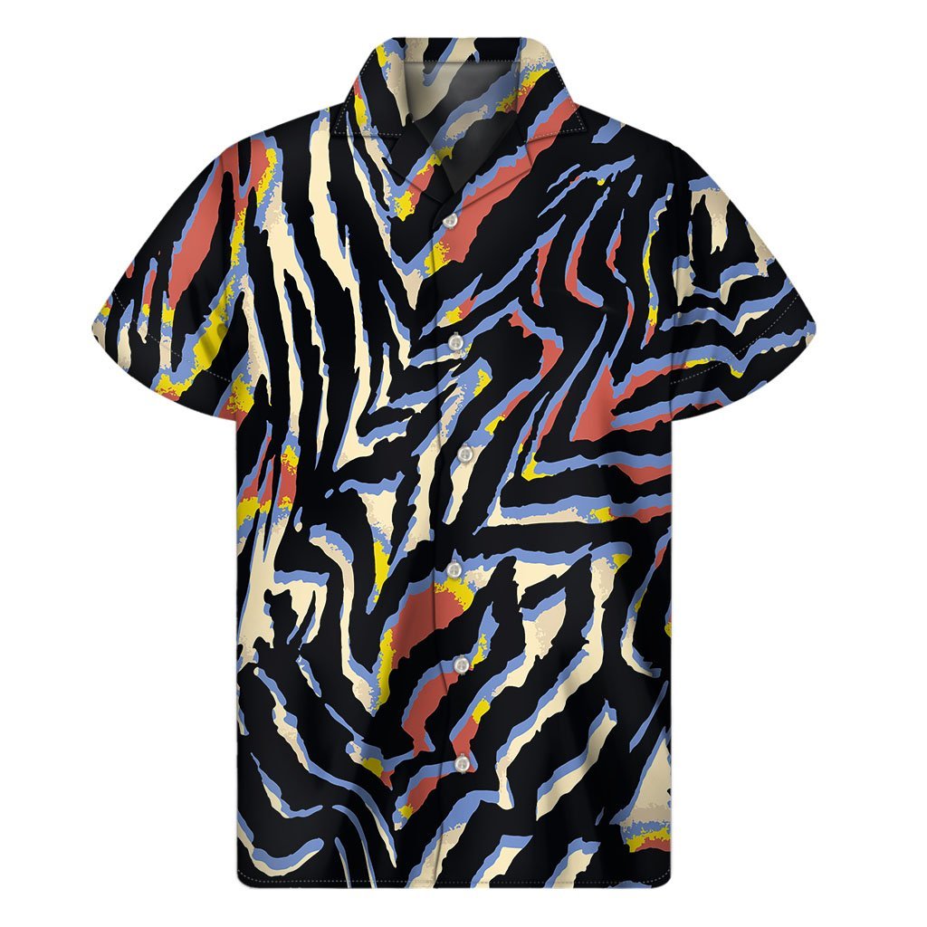 Abstract Zebra Pattern Print Mens Short Sleeve Shirt Hawaiian