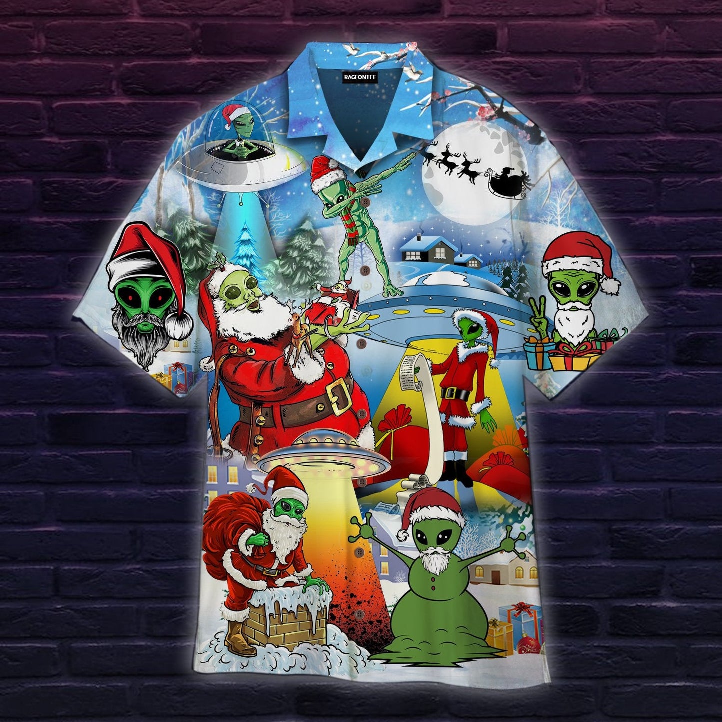 Alien And Santa Claus At Christmas Hawaiian Shirt | For Men &amp;amp; Women | Adult | Wt1209