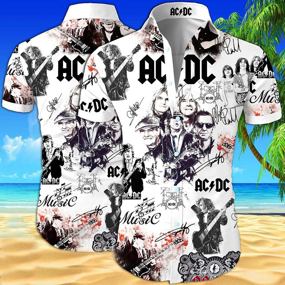 ACDC Band Hawaiian Graphic Print Short Sleeve 