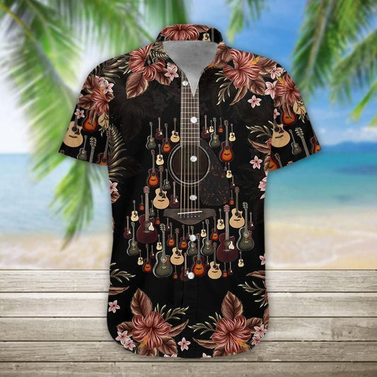 Acoustic Guitar Unisex Hawaiian Graphic Print Short Sleeve Hawaiian Shirt