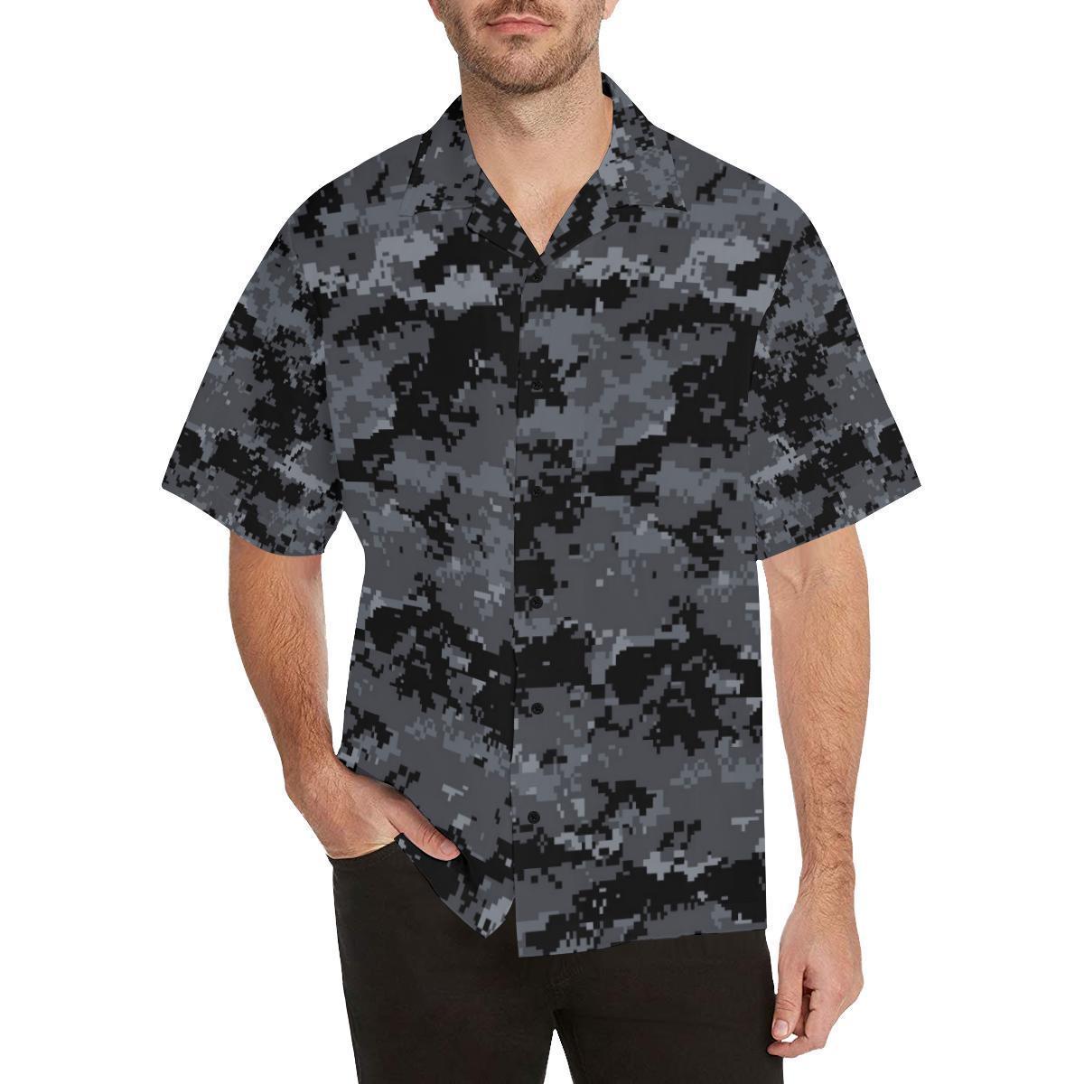 Acu Digital Black Camouflage Hawaiian Shirt