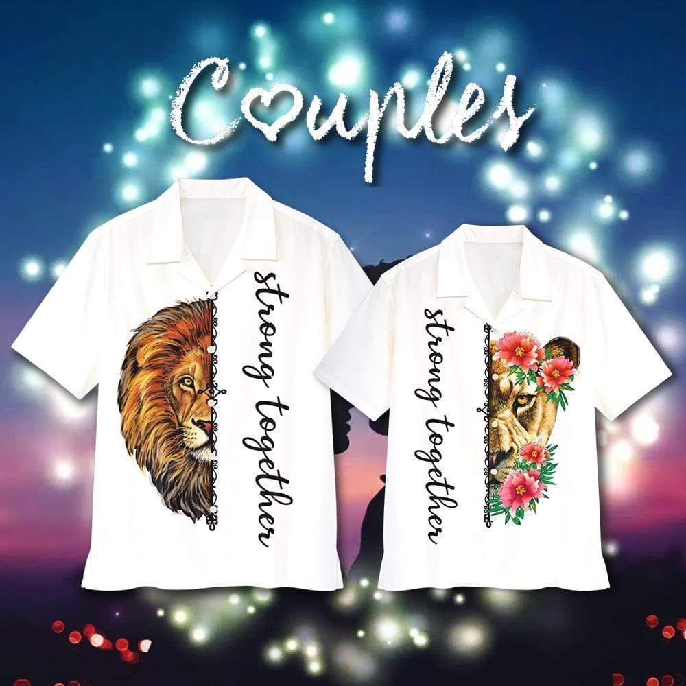 Strong Together Lion White Version Couple Unisex Hawaiian Shirts #2705Dh