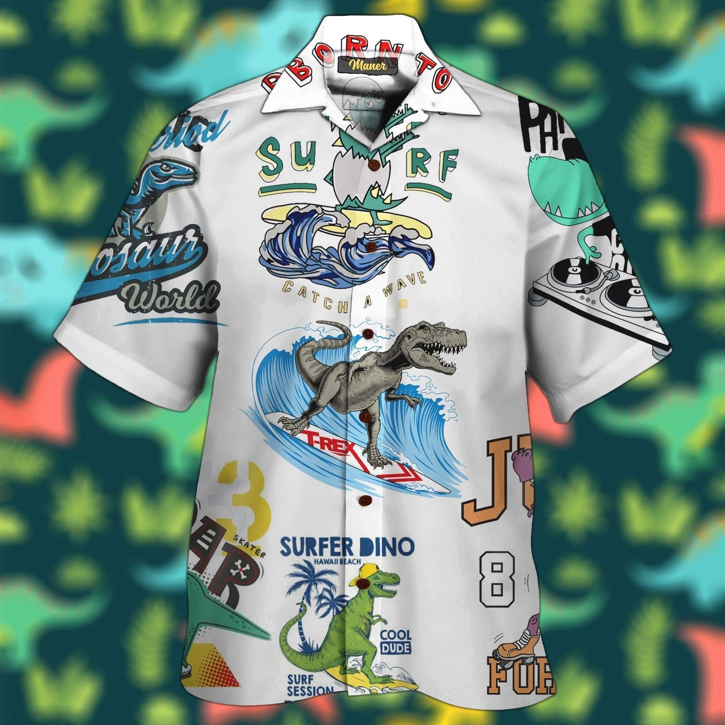 Amazing Surfer Dino/ T-Rex Surfing Aloha Hawaiian Shirts #H