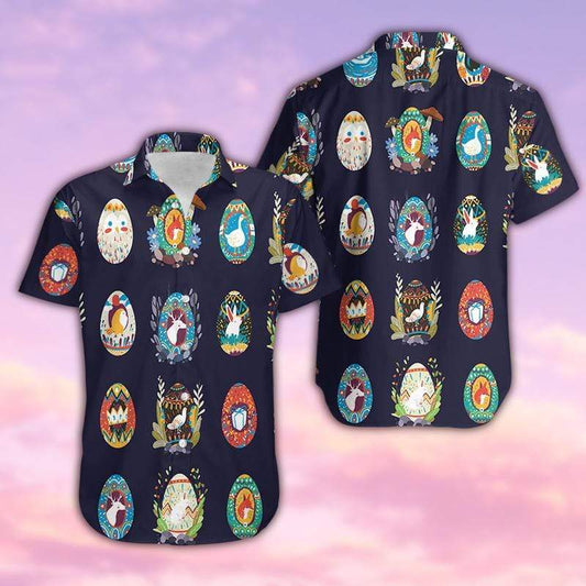 Easter Colorful Cartoon Eggs Unisex Hawaiian Aloha Shirts #DH