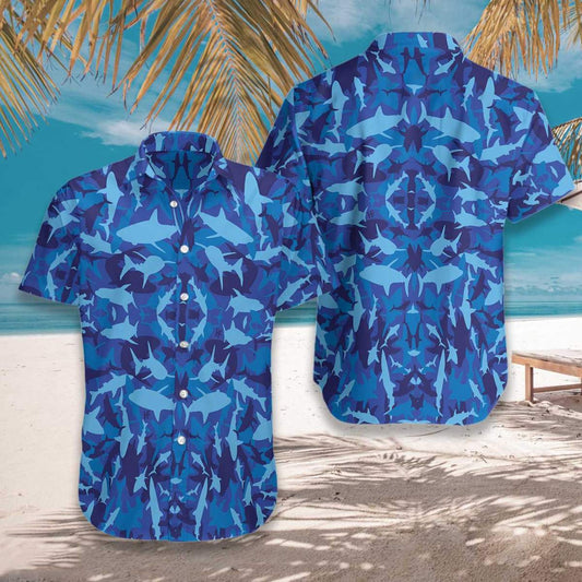 Blue Camo Shark Unisex Hawaiian Shirts