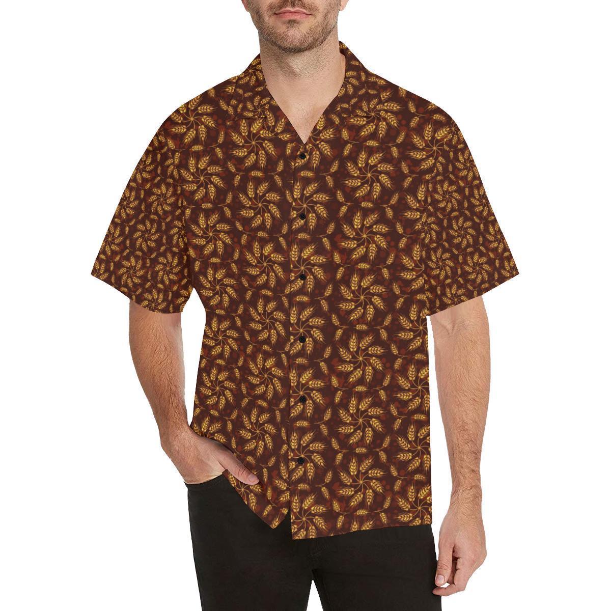 Agricultural Brown Wheat Print Pattern Hawaiian Shirt