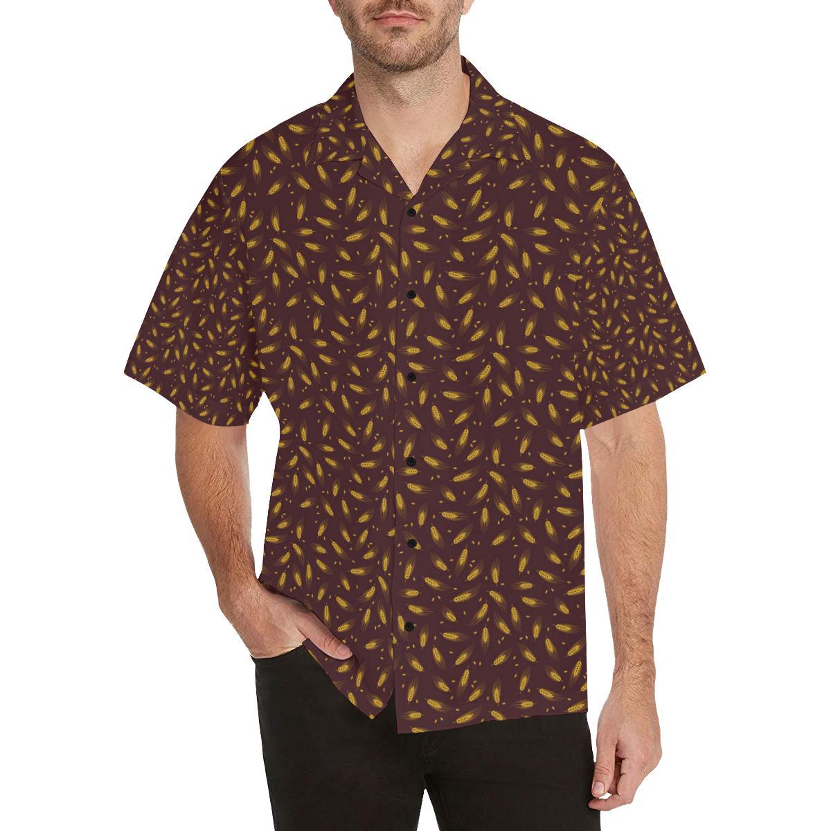 Agricultural Gold Wheat Print Pattern Hawaiian Shirt