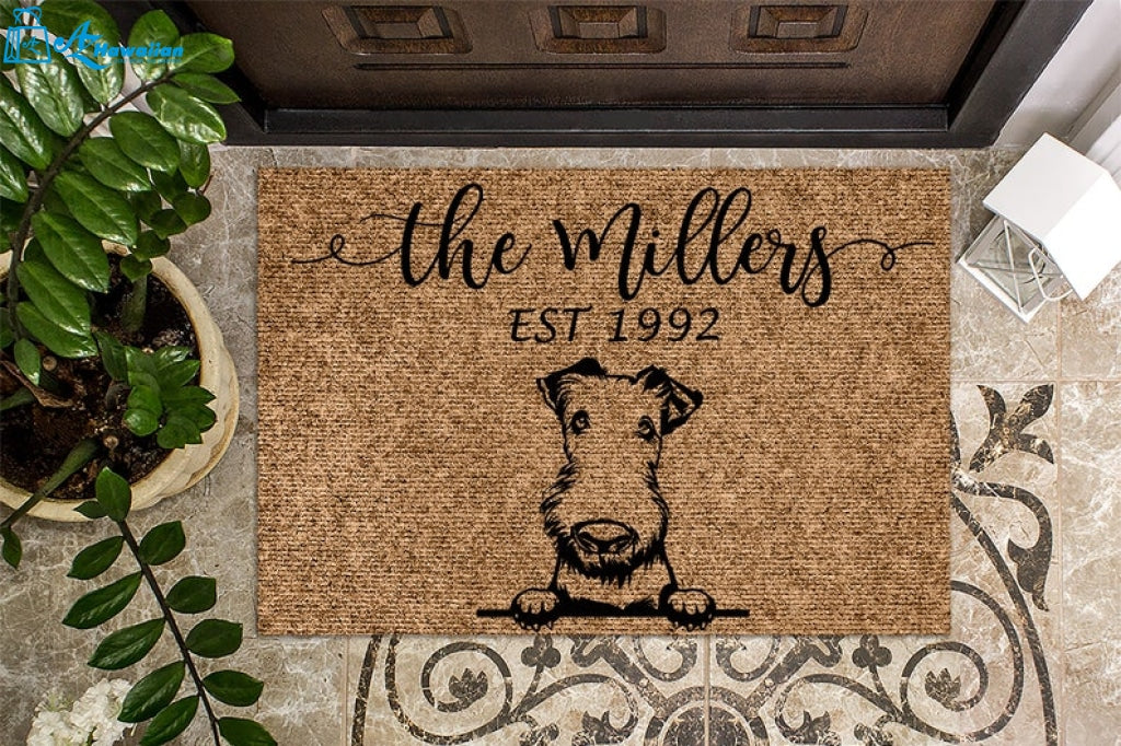 Airedale Terrier Door Mat Personalized Doormat Custom Doormat Welcome Mat Housewarming Gift Last Name Mat Dog