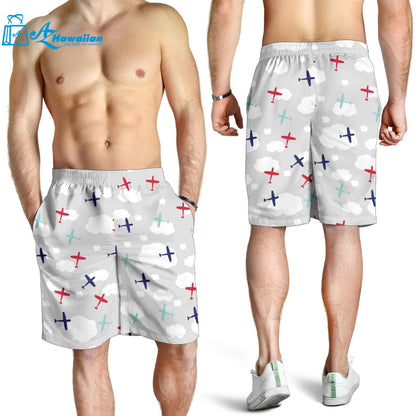 Airplane Cloud Grey Background Men Shorts