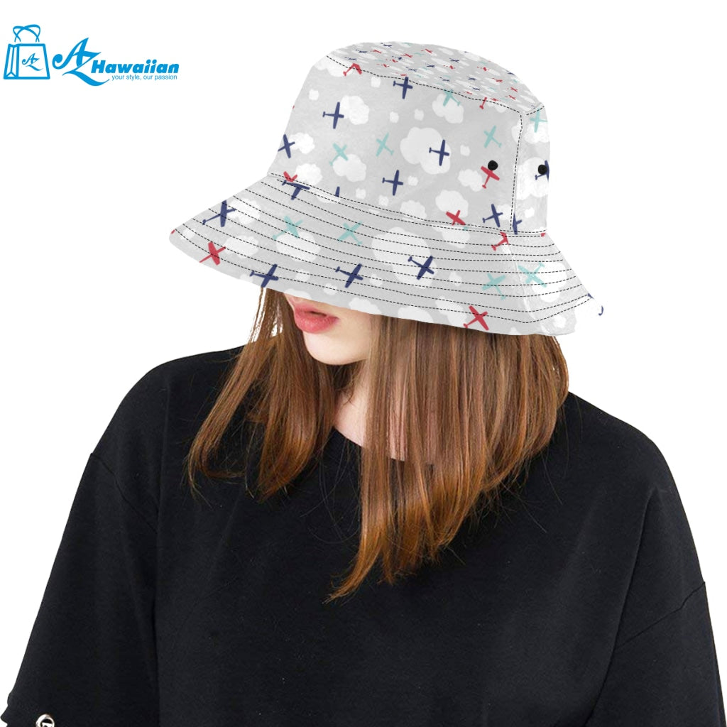 Airplane cloud grey background Unisex Bucket Hat