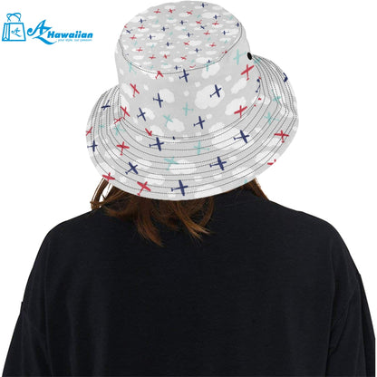 Airplane cloud grey background Unisex Bucket Hat