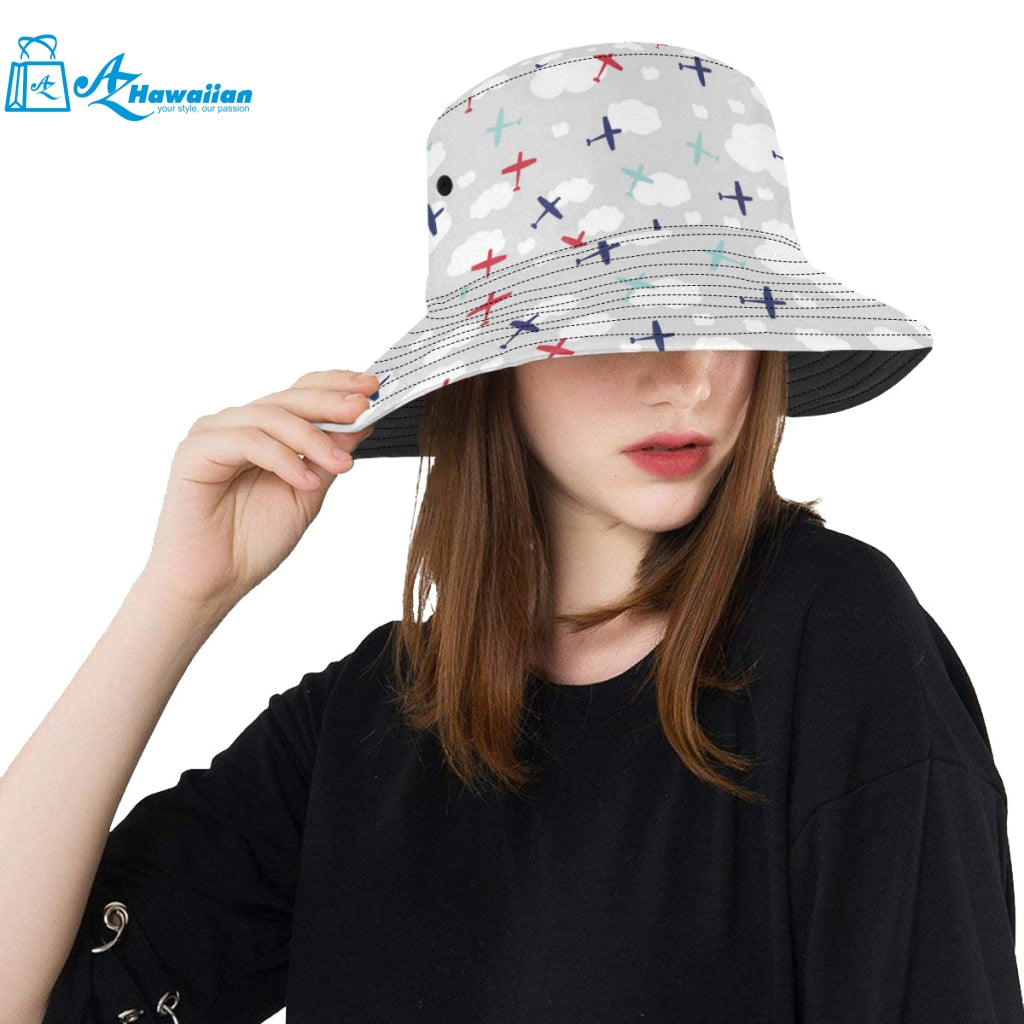 Airplane cloud grey background Unisex Bucket Hat