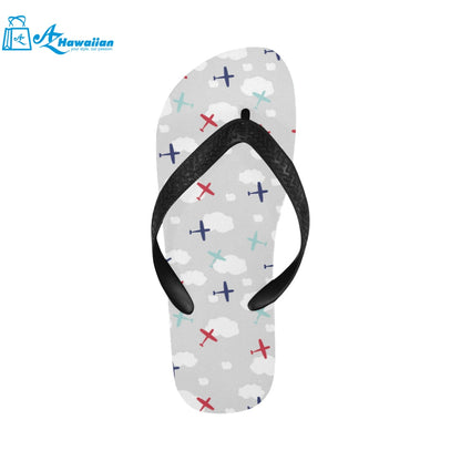 Airplane cloud grey background Unisex Flip Flops