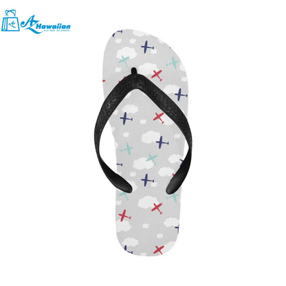 Airplane cloud grey background Unisex Flip Flops