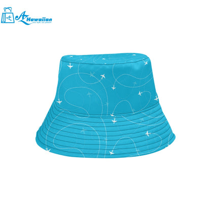 Airplane destinations blue background Unisex Bucket Hat