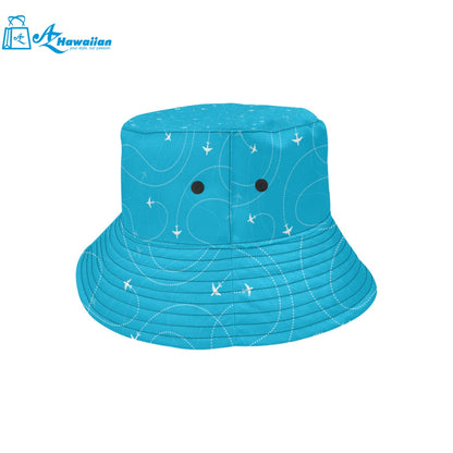 Airplane destinations blue background Unisex Bucket Hat