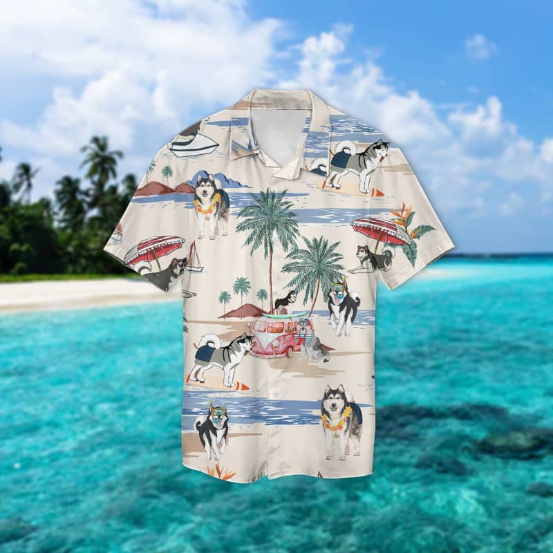 Alaskan Malamute Summer Beach Hawaiian Shirt