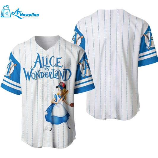 Alice In Wonderland All Over Print Pinstripe Baseball Jersey 