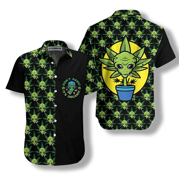 Alien Don’t Panic It’s Organic Hawaiian Graphic Print Short Sleeve 