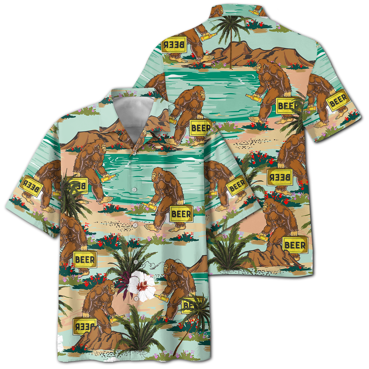 America - Bigfoot & Beer Go To Camping Style Hawaii Shirt Hawaiian Shirt