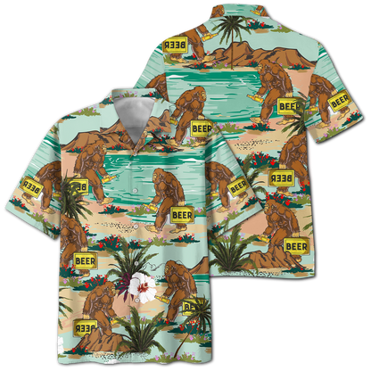 America - Bigfoot & Beer Go To Camping Style Hawaii Shirt Hawaiian Shirt