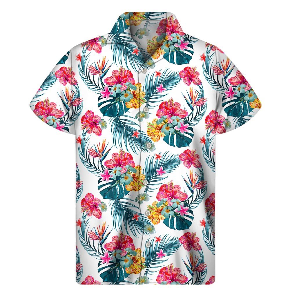 Aloha Hawaii Floral Pattern Print Mens Short Sleeve Shirt Hawaiian