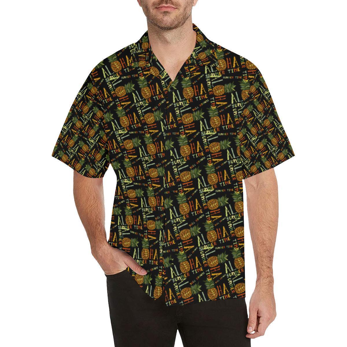 Aloha Hawaii Time Design Themed Print Hawaiian Shirt