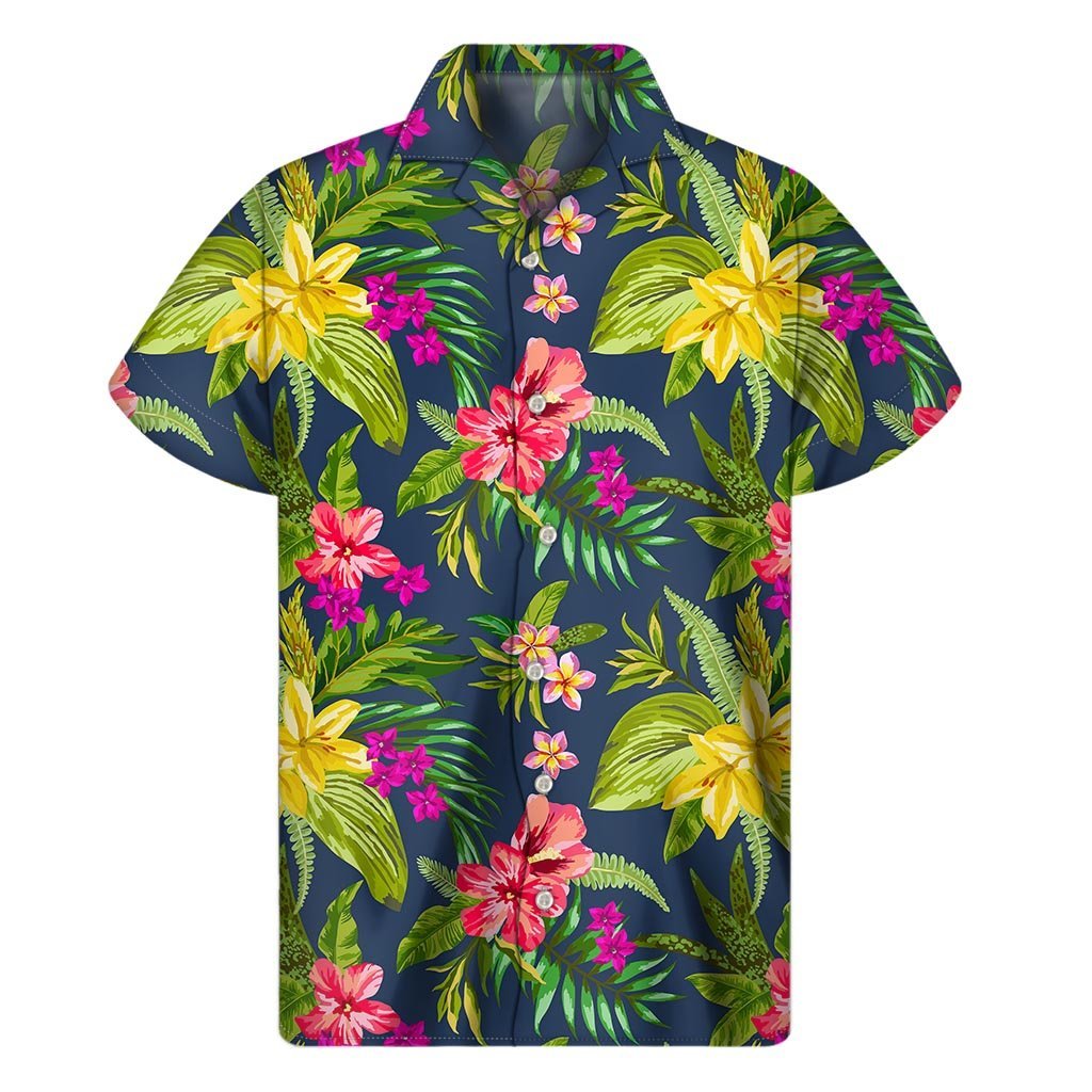 Aloha Hawaiian Flowers Pattern Print Mens Short Sleeve Shirt