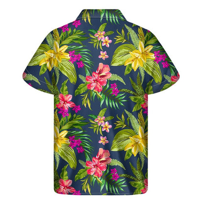 Aloha Hawaiian Flowers Pattern Print Mens Short Sleeve Shirt