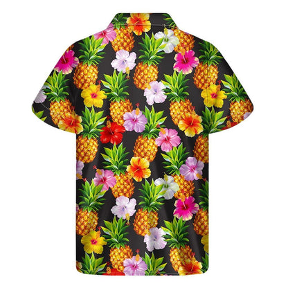 Aloha Hibiscus Pineapple Pattern Print Mens Short Sleeve Shirt Hawaiian