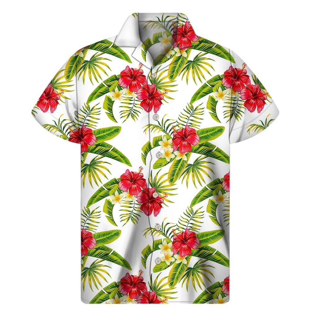 Aloha Hibiscus Tropical Pattern Print Mens Short Sleeve Shirt Hawaiian