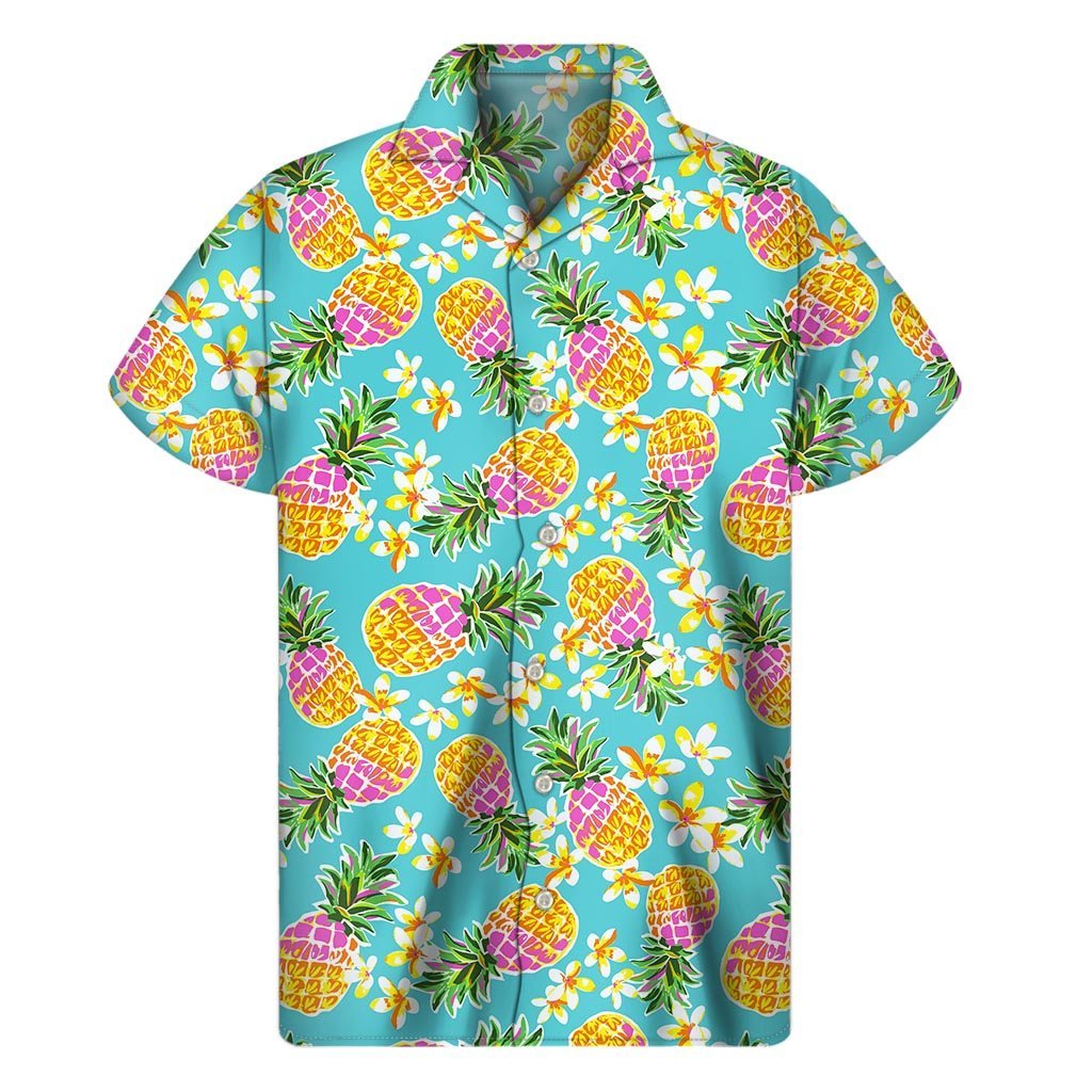 Aloha Summer Pineapple Pattern Print Mens Short Sleeve Shirt Hawaiian