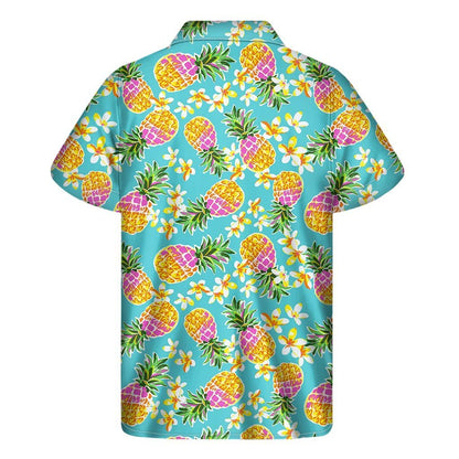 Aloha Summer Pineapple Pattern Print Mens Short Sleeve Shirt Hawaiian