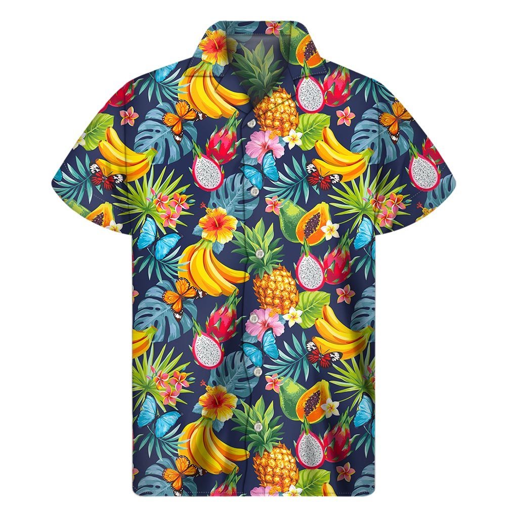 Aloha Tropical Fruits Pattern Print Mens Short Sleeve Shirt Hawaiian