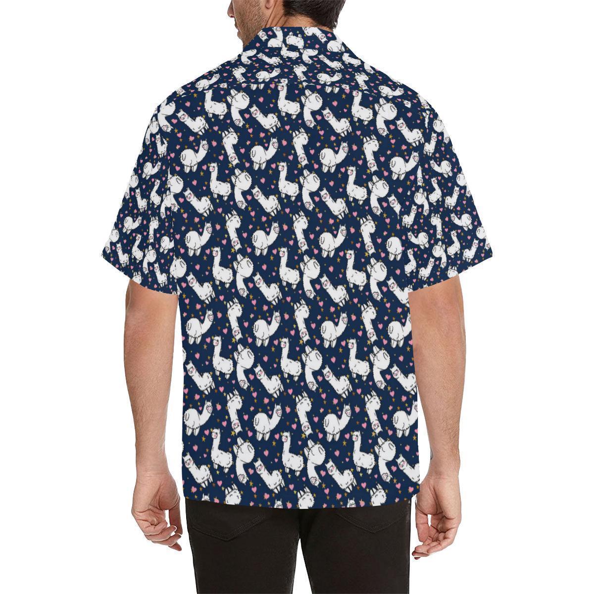 Alpaca Heart Star Design Themed Print Hawaiian Shirt