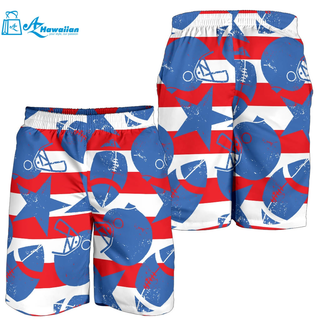 American Football Ball Star Stripes Pattern Men Shorts