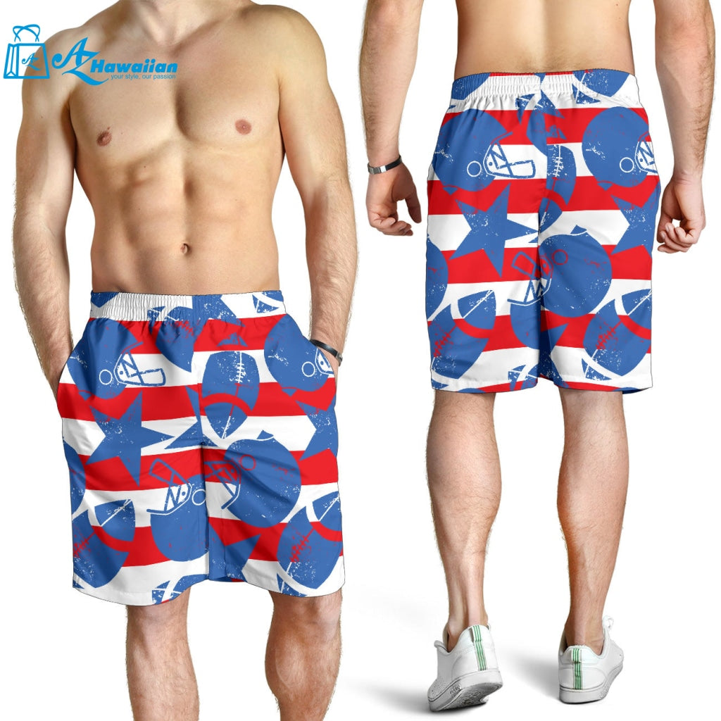 American Football Ball Star Stripes Pattern Men Shorts