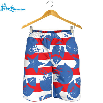 American Football Ball Star Stripes Pattern Men Shorts