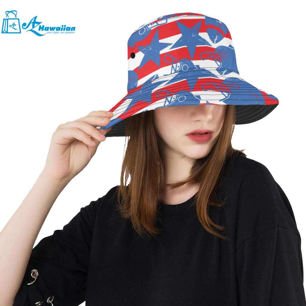 American football ball star stripes pattern Unisex Bucket Hat