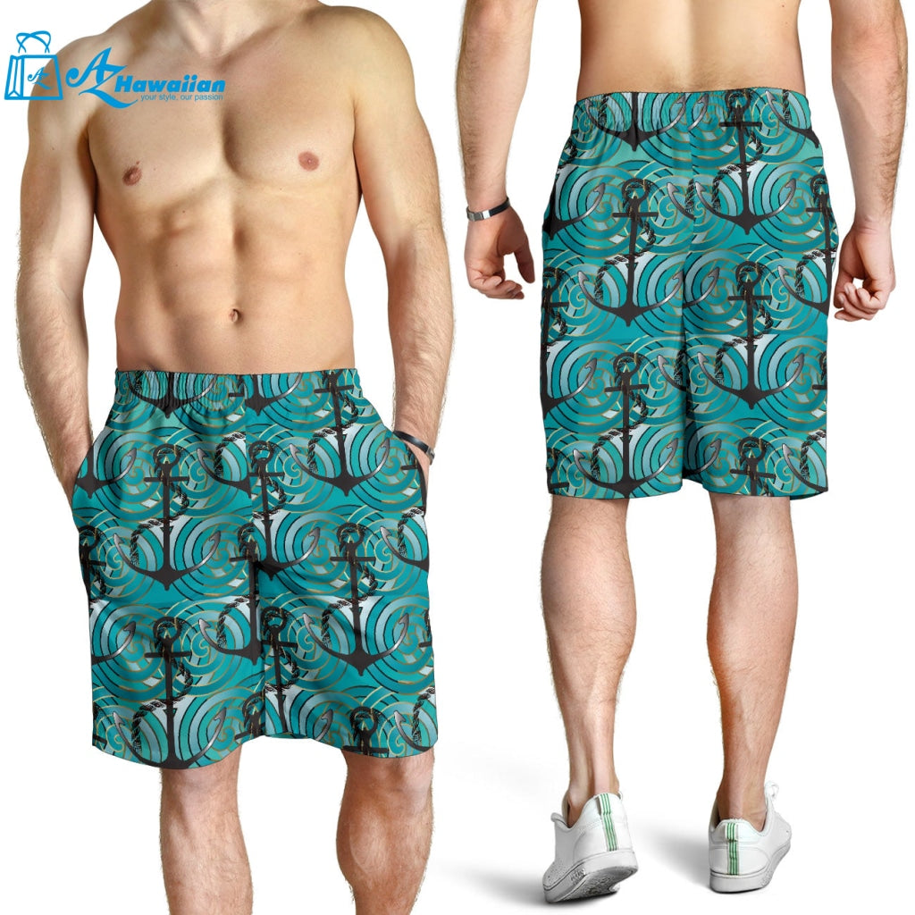 Anchor Nautical Green Background Men Shorts